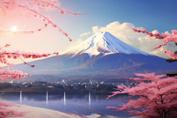 Mountain Fuji Landscape and red leaves at lake Kawaguchiko is one of the best and most beautiful...