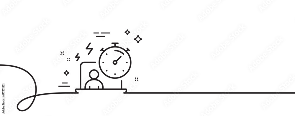 Poster work timer line icon. continuous one line with curl. task stopwatch time sign. online countdown cloc