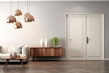 Fototapeta na wymiar Modern living room interior with door 3d rendering, Generative AI
