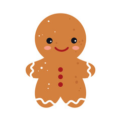 Cute Christmas gingerbread man cookie. Xmas Decoration in cartoon style. Winter holiday element. Vector illustration