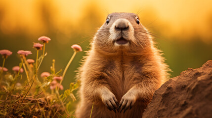 Wonderful photo of a cute groundhog against the back
