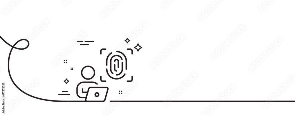 Poster computer fingerprint line icon. continuous one line with curl. finger print scan sign. biometric ide