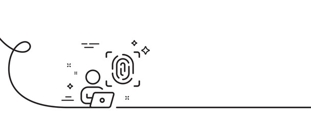 Computer fingerprint line icon. Continuous one line with curl. Finger print scan sign. Biometric identity symbol. Computer fingerprint single outline ribbon. Loop curve pattern. Vector