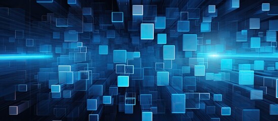 The abstract illustration showcases a blue geometric pattern incorporating digital elements and textures creating a visually striking background for the computer s design and construction