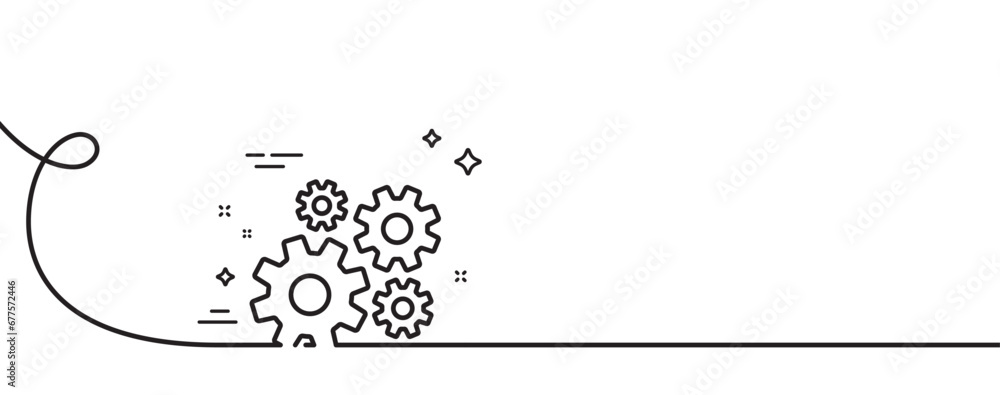 Poster cogwheel line icon. continuous one line with curl. engineering tool sign. cog gear symbol. cogwheel 