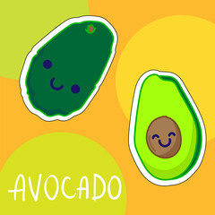 Cartoon cute kawaii avocado with face. Funny vector illustration of happy vegetable. Childish style design for positive poster, t-shirt, card, wall print, book