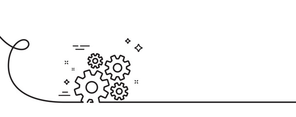 Cogwheel line icon. Continuous one line with curl. Engineering tool sign. Cog gear symbol. Cogwheel single outline ribbon. Loop curve pattern. Vector