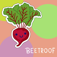 Cartoon cute kawaii beetroof with face. Funny vector illustration of happy vegetable. Childish style design for positive poster, t-shirt, card, wall print, book