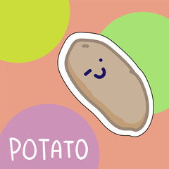 Cartoon cute kawaii potato with face. Funny vector illustration of happy vegetable. Childish style design for positive poster, t-shirt, card, wall print, book