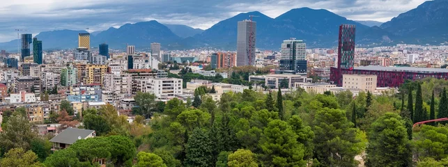 Foto op Aluminium Aerial image of Tirana Skyline photographed from a distance © bardhok