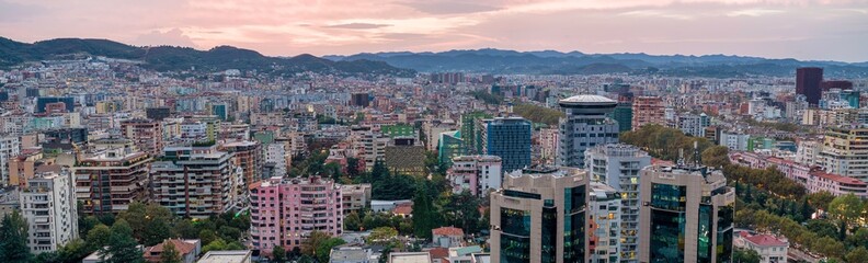 Fototapeta na wymiar Aerial image of Tirana Skyline photographed from a distance