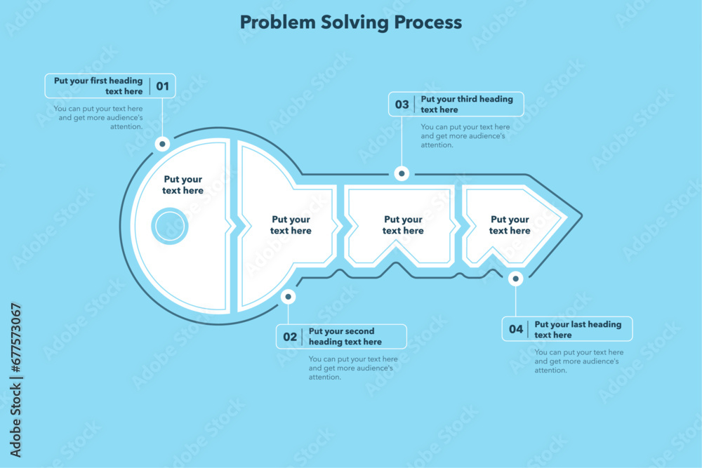 Aufkleber Problem solving process infographic with four steps - blue version. Simple flat template for project data visualization.