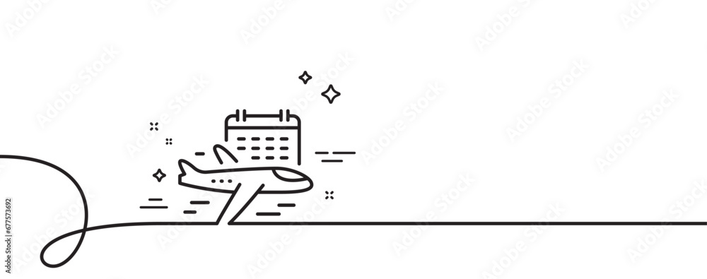 Poster select flight line icon. continuous one line with curl. airplane with calendar sign. airport flights