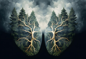 Lung-shaped tree, fresh air concept. lungs of the planet - obrazy, fototapety, plakaty