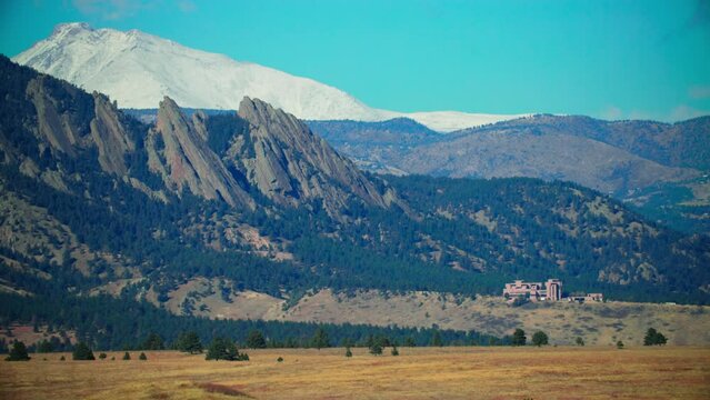 Landscape View of Flat Irons in Boulder Colorado, Fall Season Winter Snow Approaching
