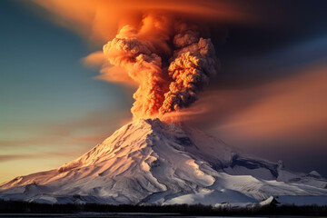 A volcano erupting with a large cloud of toxic smoke fire and ash