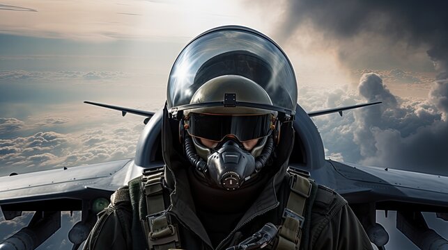 Fighter Pilot in helmet on fighter