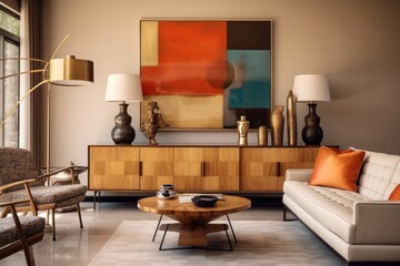 Mid-century interior design of modern living room. Generative AI