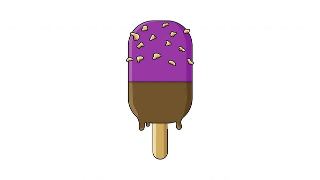 Animation forms a chocolate ice cream icon with almonds