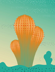 illustration cactus landscape orange and green shades - 677576661