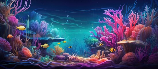 The ai water art illustration captured a mesmerizing underwater world filled with vibrant colors graceful fish and intricate fractal coral formations at the bottom of the ocean
