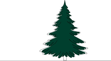 Obraz premium Christmas tree line drawing, outline, vector