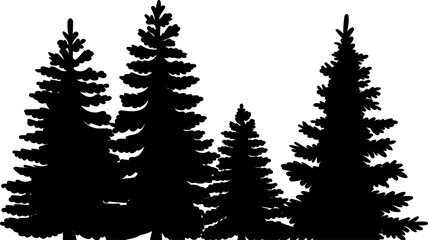 Christmas tree silhouette, forest on a white background 