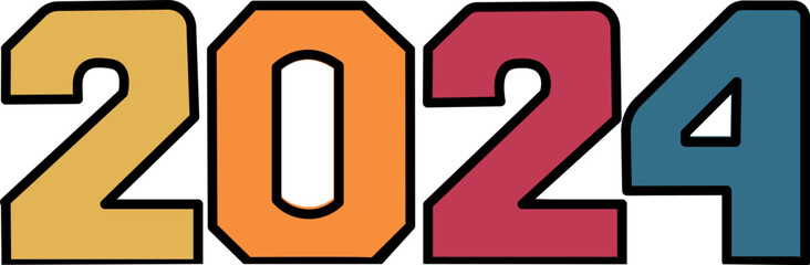 2024 year line drawing, outline