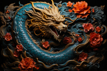 Artistic representations of the Chinese dragon and phoenix, symbolizing power, prosperity, and harmony.