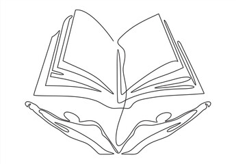 Continuous one line drawing of hand holding book