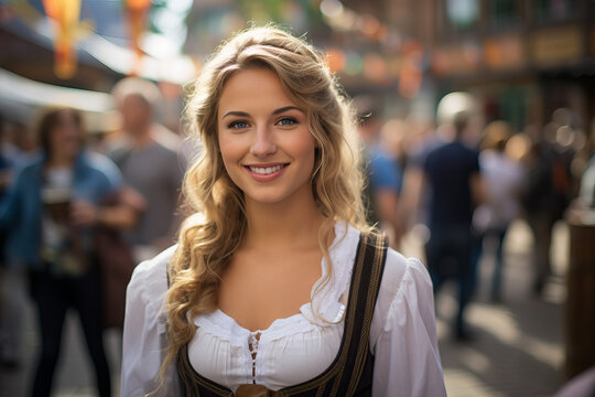Young and Stylish: Half-Length Portrait of a German Woman in Oktoberfest Outfit