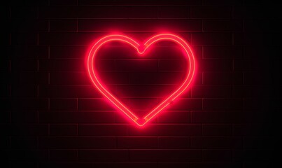 Red heart shape neon light on dark wall backgorund. Abstract and decoration concept. Happy Valentines day element. Sign and symbol electric light glow, Generative AI