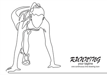 Continuous line drawing. Sport running woman on white background. Vector illustration