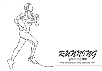 Continuous line drawing. Sport running woman on white background. Vector illustration