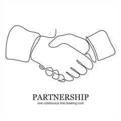 Handshake continuous line vector drawing. Business agreement vector concept