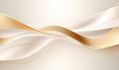 White and gold ribbons template background, Generative AI