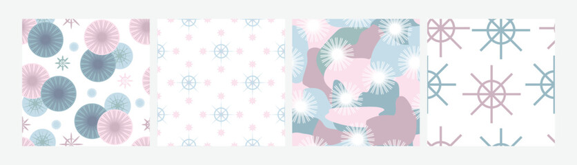 Set of December Ice Blue Winter Seamless Repeat Pattern in Ice blue soft pink and white. Ice flakes Vector Illustration 2024