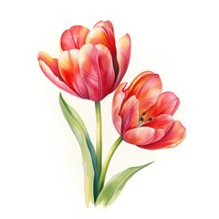 Fototapeta premium watercolor tulip flowers illustration on a white background.