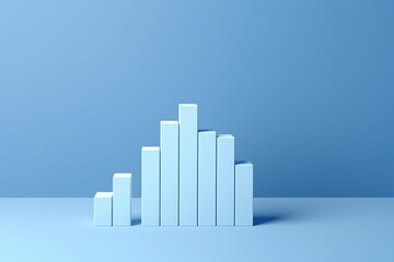 White rising bar chart on blue background with copy space. Business economic and money investment concept. Goal and success theme. 3D illustration rendering graphic, Generative AI