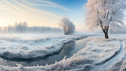 water frost view panorama frozen illustration nature landscape, snow river, season scenery water frost view panorama frozen - obrazy, fototapety, plakaty