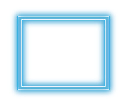 Luminous neon style frame with transparent background, light blue