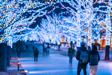 みなとみらいグランモール公園のイルミネーション　アウトフォーカス【神奈川県・横浜市】　
Illumination of Yokohama Minato Mirai with beautiful bokeh - Kanagawa, Japan