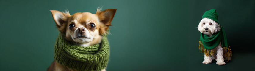 A dog in a green scarf and hat. AI Generated