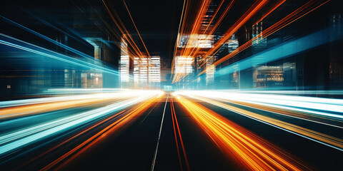 Fototapeta na wymiar Neon Velocity: Urban Pulse of the Night. Speed light trails. Generative AI
