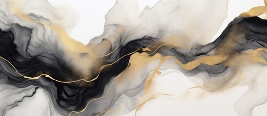 The abstract watercolor illustration showcased a striking black and gold design incorporating a textured marble pattern on a white background creating a captivating art piece isolated from 