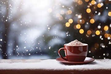 Obraz na płótnie Canvas hot chocolate cup in winter with snow