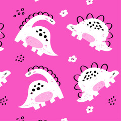 Cute children's vector seamless pattern with dinosaurs. For nursery, clothes, fabric