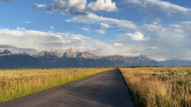 Early morning road, Grand Teton National Park, Wyoming, USA