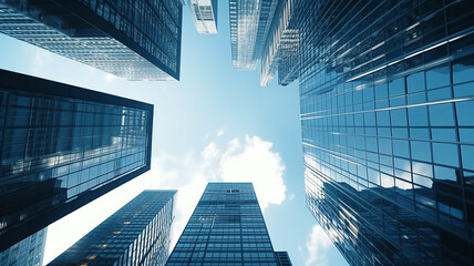 Fototapeta na wymiar Blue look up modern city business building
