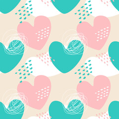 Love pattern heart in boho style, doodle hand drawn elements.